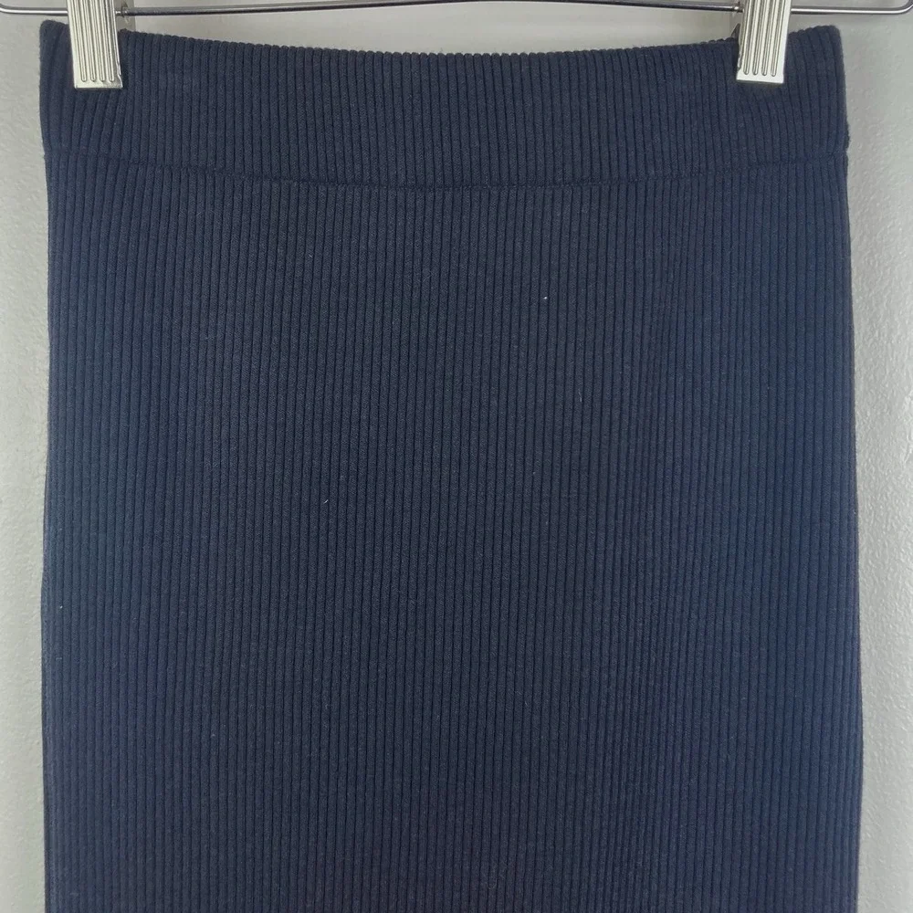 Vince NWT Navy Blue Ribbed Fitted Pencil Midi Skirt Office V566583114 sz‎ XS